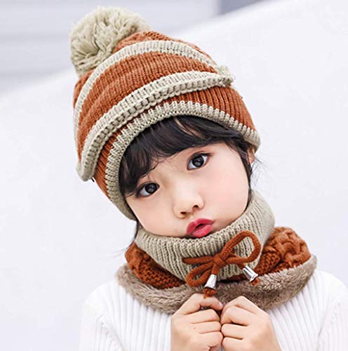 3 in 1 Winter Knitted Beanie Hat Mouth Neck Warmer Set for Girls Boys Kids, Warm Fleece Lined Ski Caps with Pompom2
