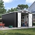 Breezestival 10x12FT Outdoor Storage Shed, Metal Garden Shed with Lockable Double Doors & Sloping Roof, Weather-Resistant Tool Shed for Backyard, Patio, Poolside Black