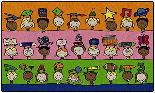 Flagship Carpets Fun at School Educational Machine Washable Carpet for Childrens Classroom, Home Learning and Playroom Rug or Children's Bedroom, 3' x 5', Multicolor