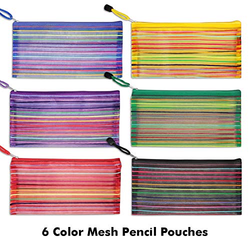 Selizo 6 Pcs Pencil Pouch Plastic Pencil Cases Zipper Mesh Pouch Bag For Office Pen Cosmetic Makeup #TOP1