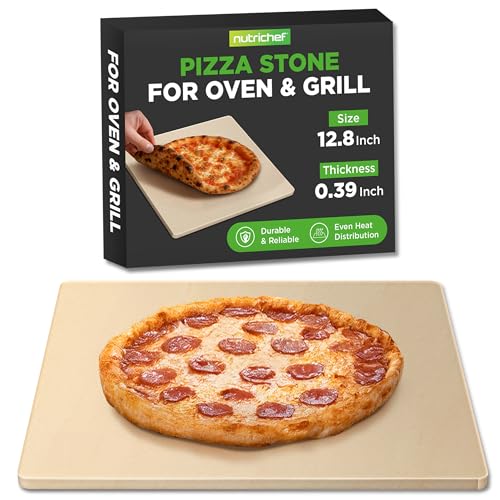 NutriChef 12.8 Inch Square Pizza Stone for Oven and BBQ Grill, Baking Stone for Pizza, Bread, & BBQ – Sturdy, Durable, Even Heat Distribution, & Easy to Clean