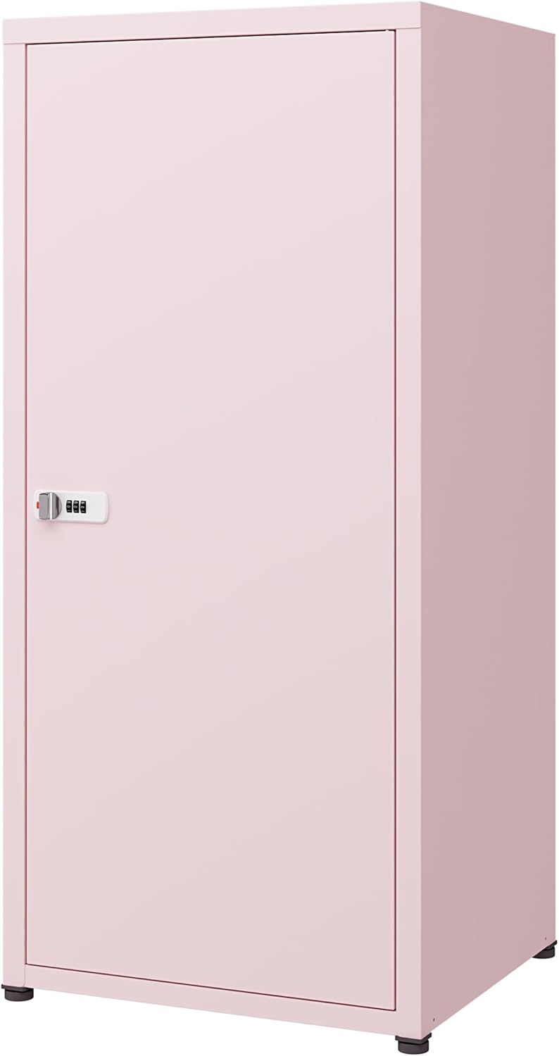 MIOCASA Metal Locker Storage Cabinet with Lock and Shelves,Single Door Lockable Cabinet for Bedroom,School,Kindergarten (Pink)