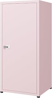 MIOCASA Pink Metal Locker Storage Cabinet with Lock, Adjustable Shelves & 3 Compartments for Bedroom, School, Kids Room