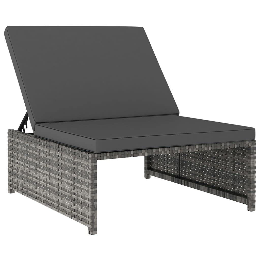 Hamacas de jardín con mesa de polirratán gris, respaldo ajustable, conjunto modular de muebles de jardín para terraza y exterior