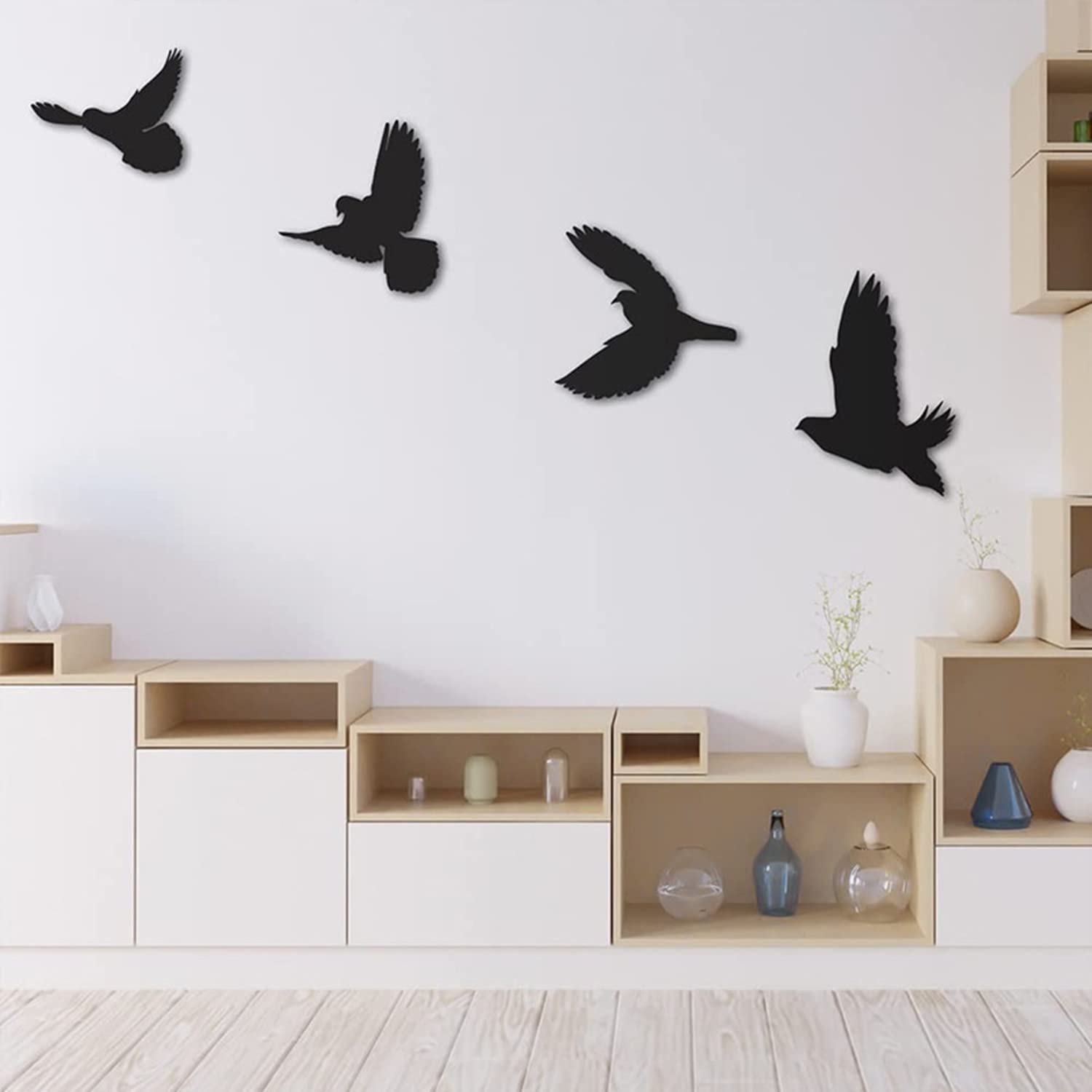 Decorazione da parete con uccellini in ferro, 4 decorazioni moderne semplici da appendere in metallo, per interni e esterni