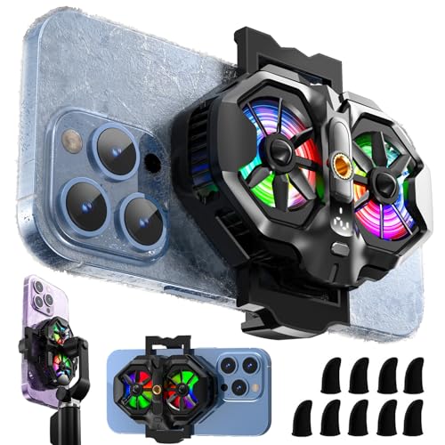 Mikirini Mobile Phone Cooler with RGB Backlight and Temp Display, Cellphone Cooling Fan with Dual Semi-Conductor Cooling Chip, Compatible for iPhones/Android Phone Width from 6 to 8 cm