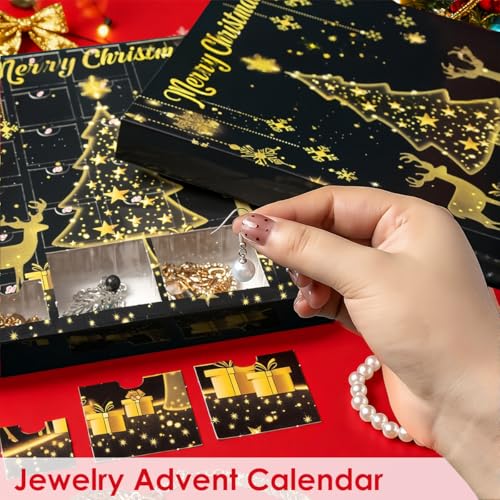 Image of HASTHIP Christmas Gift Box 2025 Advent Calendar Surprise Jewelry Box, Includes 24Pcs Assorted Fashion Bracelets, Necklace, Hook Earrings, Christmas Gift for Women Girls
