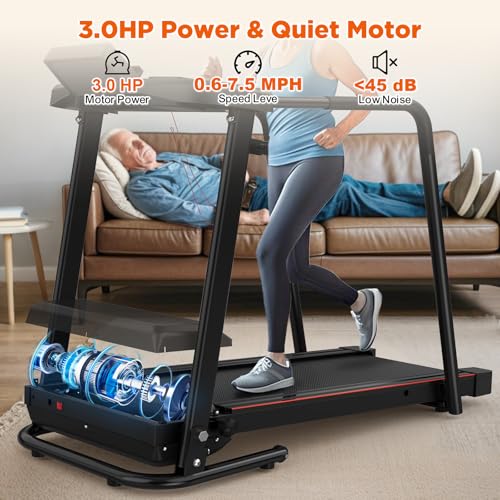 Image of Walking Treadmill for Senior with Long Handrail Foldable Recovery Fitness Exercise Machine with Cup Holder LCD Display 300 lbs Weight Capacity for Home