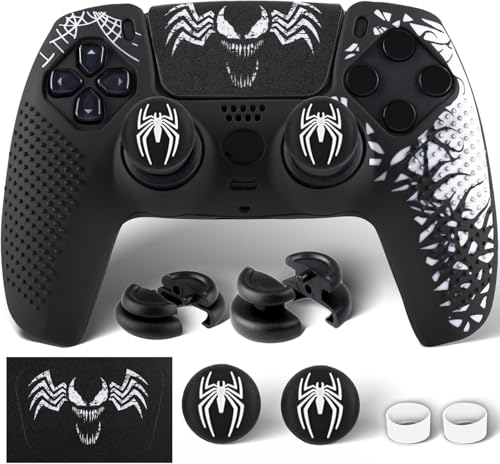Manette PS5 autocollant silicone Blanc venin et extensions de joysticks aux finitions premium