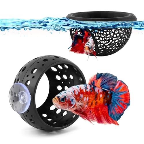 Rinelavie 2PCS Floating Bettas Hide & Shrimp Cave 3D Printed Aquarium Hammock Floating Bettas Log Cave Bett a Hammock & Shrimp Shelter(Color:Black)