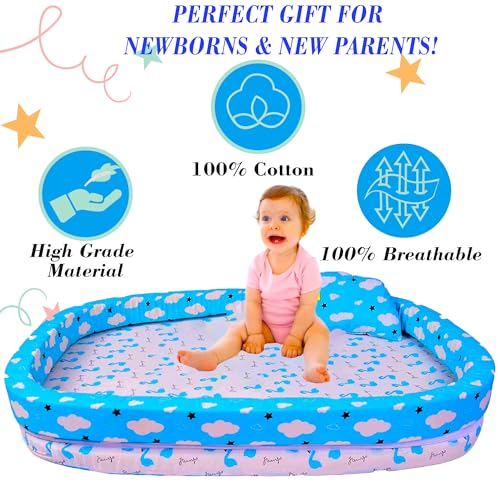 Image of Toddylon Baby Bed Bedding Set for New Born Baby | Bed Mattress | Mosquito Net | Neck Pillow | Sleeping Nest | Cotton | Travel Bed | Essentials | Toddlers | Infants | Baby Boy Girl (0-12 Months) Blue