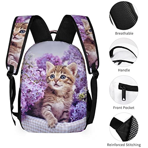 Niapessel Kids Backpack for School, Cute Kitten Purple Flower Pattern Students Bookbags School Bags Girls Boys 7