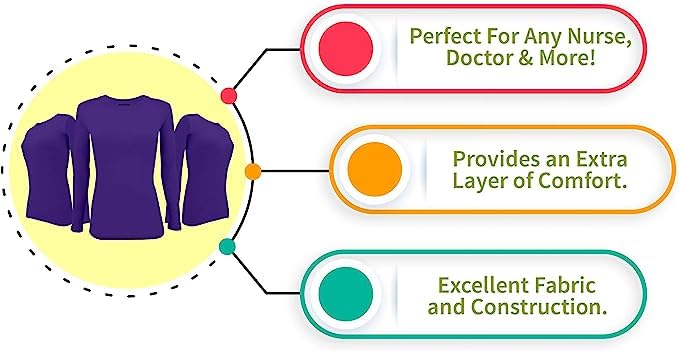 BaHoki Essentials Long Sleeve Undershirts for Scrubs - Great Stretch Shirts - 5 Pack3