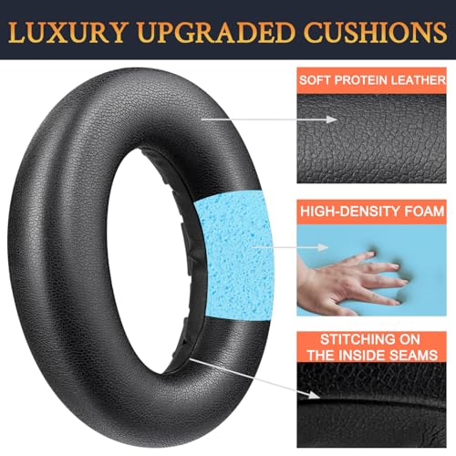 Image of SOULWIT Replacement Earpads for Sennheiser Accentum /Accentum Plus Wireless Headphones, Ear Pads Cushions with Soft Protein Leather, High Density Foam - Black