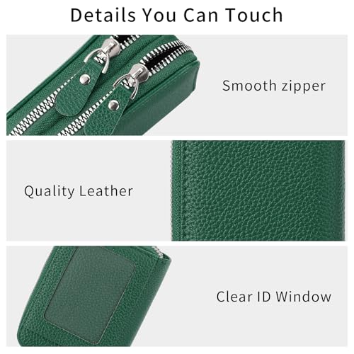Image of RNIEGA Credit Card Holder Wallet RFID Blocking Leather Small Wallet for Women Double Zipper Wallet with ID Window