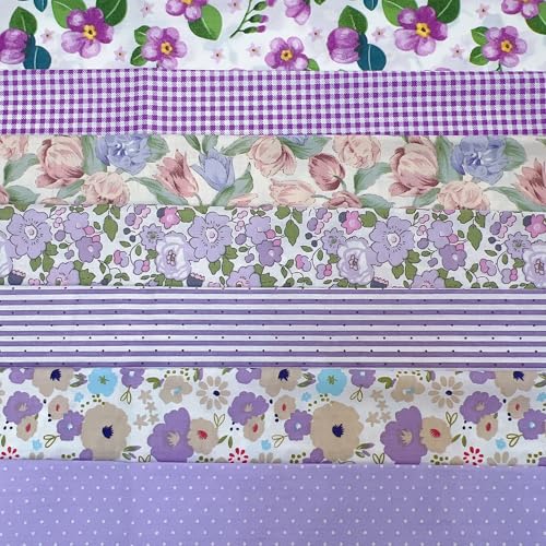 Image of Cotton Fabric DIY Making Supplies Quilting Patchwork Fabric Fat Quarter Bundles DIY for Quilting Cotton Patchwork Cushions (Purple Big Flowers, 20 inch x 20 inch)