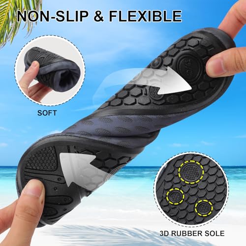 Men Women Water Shoes Unisex Beach Swim Shoes Minimalist Aqua Socks Barefoot for Diving Surfing Boating Black Grey3