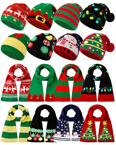 Mepase 16 Pcs Christmas Knitted Hat and Scarf Set...
