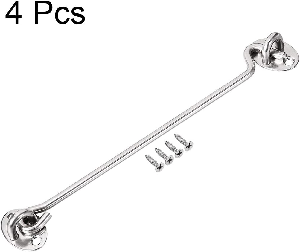 uxcell 10" Cabin Hook Eye Latch Gate Door Swivel Window Door Hook Stainless Steel with Mounting Screws 4pcs