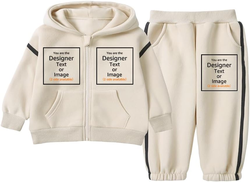 MYGBCPJS Boy Girl Custom Fleece Zip Hoodie Sweatpants Set Add Own Design Kid Customize Long Sleeve Hooded Sweatsuit Outfits