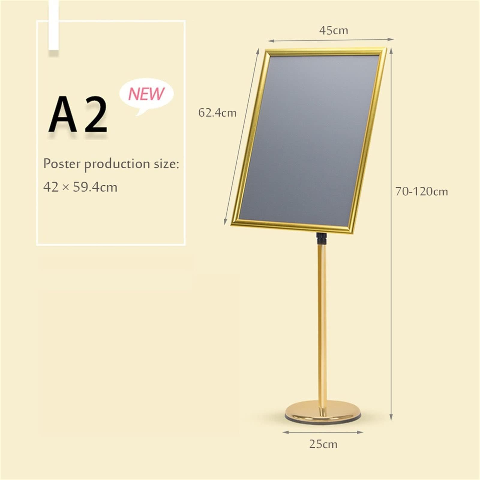 Soporte de pie para Carteles Estilo Espiral A2, Soporte para pósteres, Pedestal Ajustable de 17 x 23,5 Pulgadas, visualización Vertical y Horizontal, Aluminio,Gold