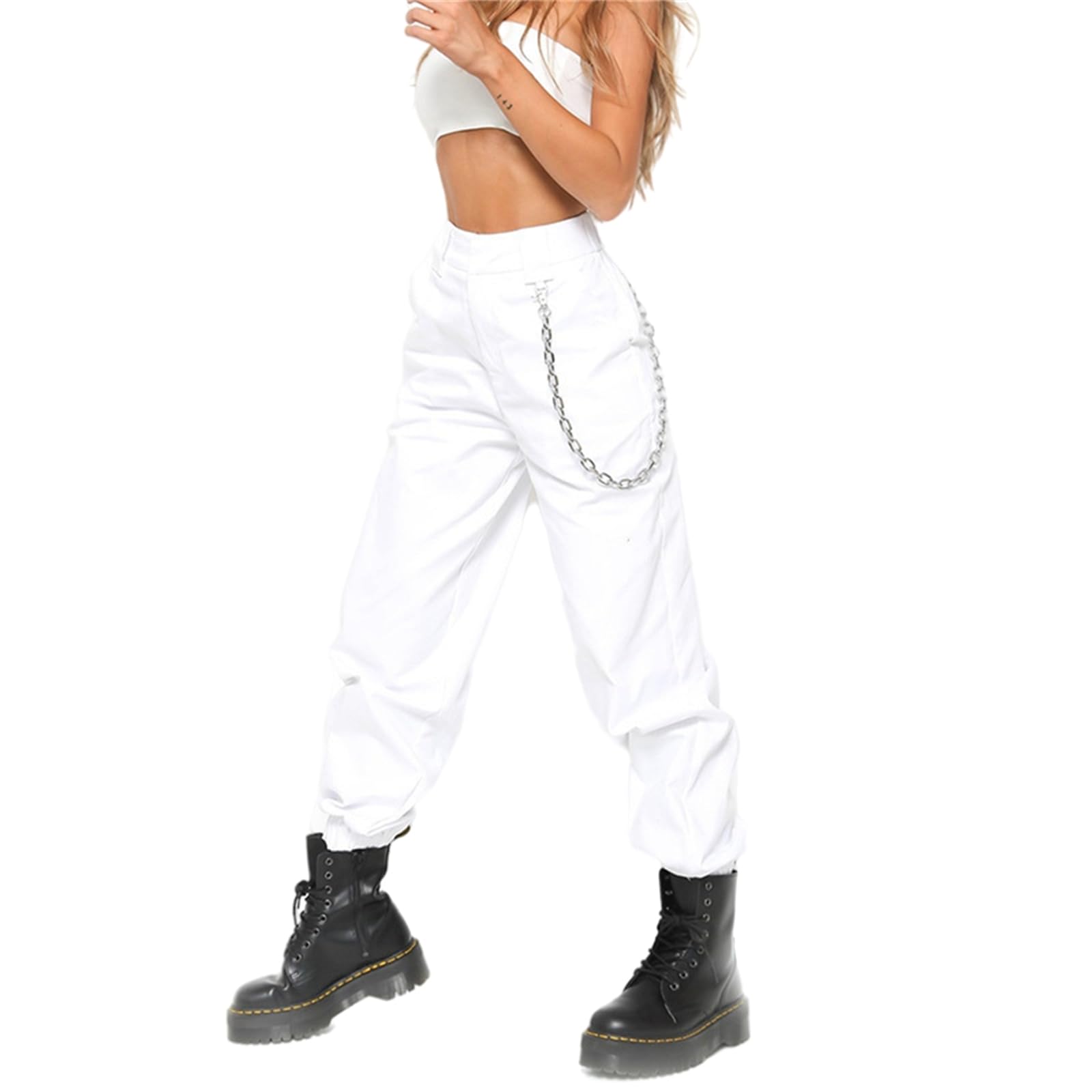 crazynekos Womens Casual Jogger Pants High Waisted Trendy Harem Pants Casual Trousers