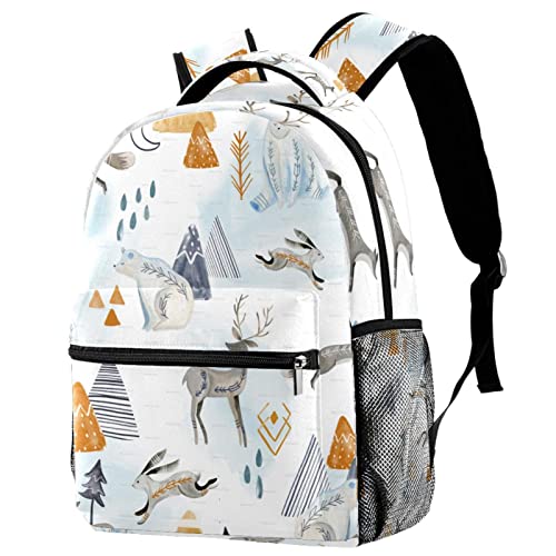 Sac à dos voyage animaux d'hiver enfant avec porte-bouteille fille garçon campus