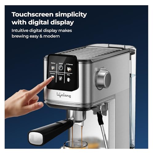 Image of Lifelong Eden 1350W Digital Coffee Machine Italian Ulka Pump 20 Bar Barista-Quality Extraction |Double Shot & Cool Espresso, Americano Mode|Touchscreen, Compatible with Ground Coffee|Hot & Cold Brew