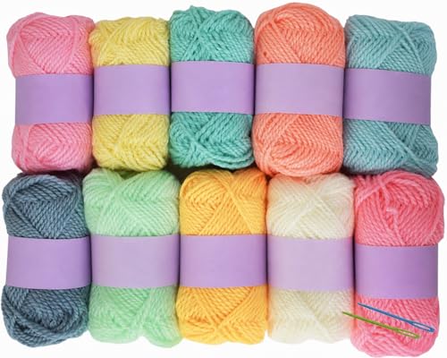 Image of 10 PCS Soft Acrylic Wool Oon Yarn Balls for Knitting & Crochet | Multicolor Pastel Shades Craft Yarn Set for DIY Art Craft Sewing Weaving Embroidery Hand Knitting Supplies for Beginners & Kids
