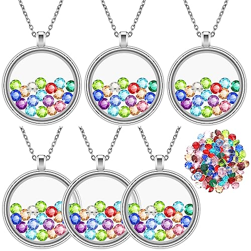 Highergo 6 Pcs Locket Necklace DIY Floating Round Locket Pendant Floating Memory Necklace for Women Friendship Memory Nostalgic
