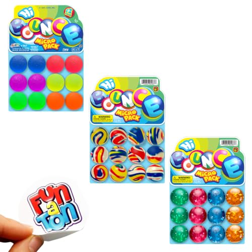2CHILL Super Hi Bounce Balls (2 Pack / 24 Balls) Small Toys Party Favors for Kids. Racketball Kids Prize Premium Giveaways Gift Toy Includes 1 Sticker #967-2s