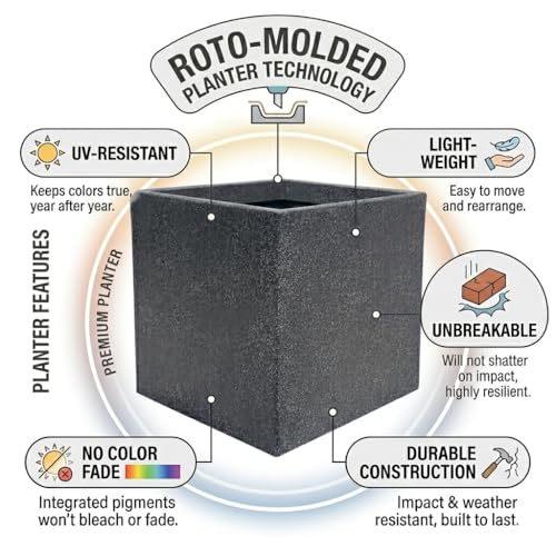 Image of Harshdeep Roto Pots - Quebec Square - Highly Durable, Lightweight 10 Inch Planter for Indoor Outdoor Home Balcony Garden Decor, UV Resistant Stone Finish (Grey Stone, Small)