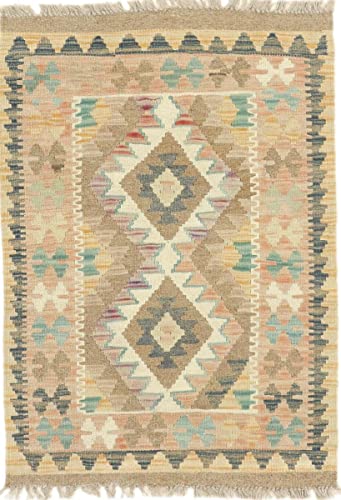Nain Trading Kelim Afghan Heritage 90x63 Orientteppich Teppich Beige Handgewebt Afghanistan Design...
