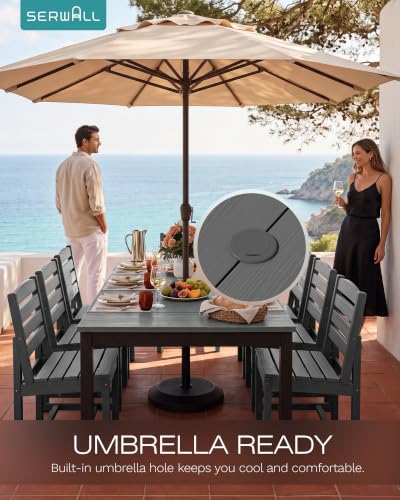 Image of SERWALL Outdoor Dining Set, 9 Piece HDPE Armless Dining Set, Gray