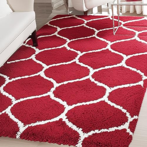 Image of Carpet for Hallway, Kitchen, and Modern Interiors, Cozy Shag Runner for Living Room, Entryway & Office Decor Size 6x9 feet Red M