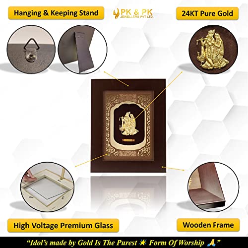 Image of Pk & Pk Jewellers Lord Radha Krishna with Peacock Photo Frame | 24KT Pure Gold | Solid Carving Collection | Extra Mini (For Premium Gift, Temple, Home Decor, Wall Decoration)
