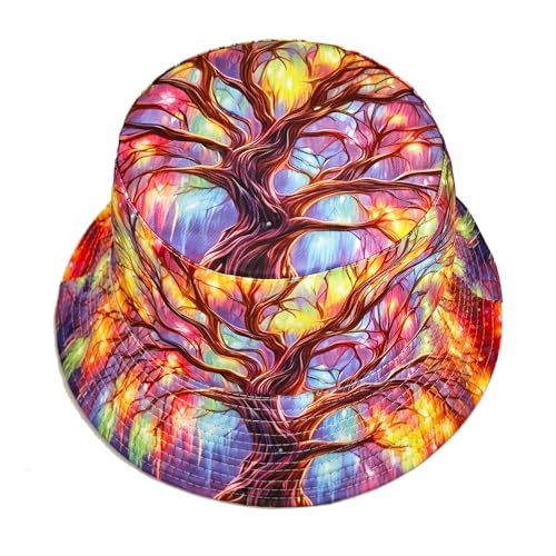 Image of Bucket Hat for Women Men,Travel Sun Beach Cap,Unisex Fishing Outdoor Boonie (Multicolour Tree)