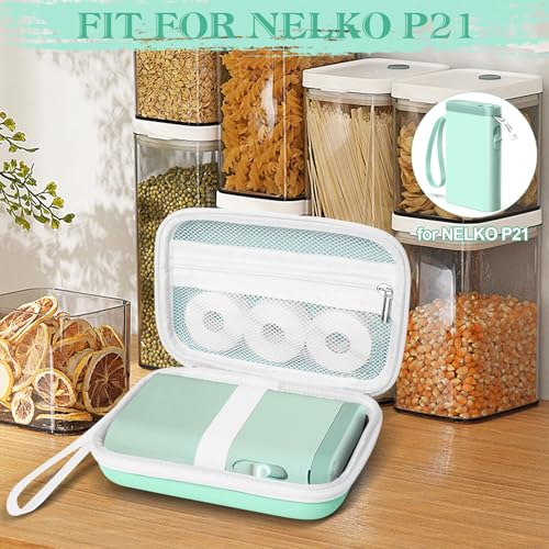 Image of Teyomi Case Compatible with NELKO P21, for NIIMBOT D110, for JADENS D110 Label Maker with 3 Roll Label Tape(Label Paper 1 /2 inch x 1 1 /2 inch (12mm X 40mm))-Hard Shell Storage Bag-Green