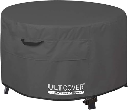 ULTCOVER Funda redonda para fogata de patio, 27 pulgadas, para exteriores, impermeable, color negro