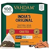VAHDAM, India's Original Masala Chai Tea Bags (100 Count) Non GMO, Gluten Free, No Added Flavoring | Blended w/Savory Exotic Spices | Whole Loose-Leaf Tea Bags | Resealable Ziplock Pouch