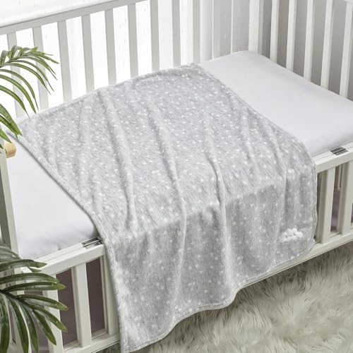Image of CREVENT 2Pcs 30''X40'' Cute Cozy Fluffy Warm Baby Blankets for Infants Toddlers' Bedding Crib Cot Stroller - Grey Cloud + Minky Unicorn
