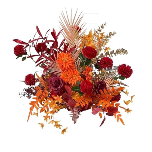 Wedding Flower Simulation Artificia Silk Flowers Round Pavilion Art Window Decoration Wedding Props T Stage Leaf Hanging(Red S)