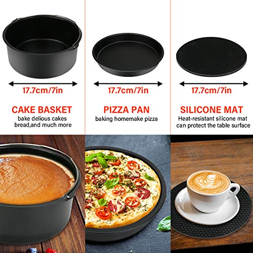 INTSUN 7 Inch Air Fryer Accessories Set of 12, XL Air Fryer Accessories for Gowise Phillips USA Cozyna, Fits All 3.7QT-5.8QT Deep Airn Fryer with Cake Basket, Pizza Pan, Oven Mitts, Skewer Rack