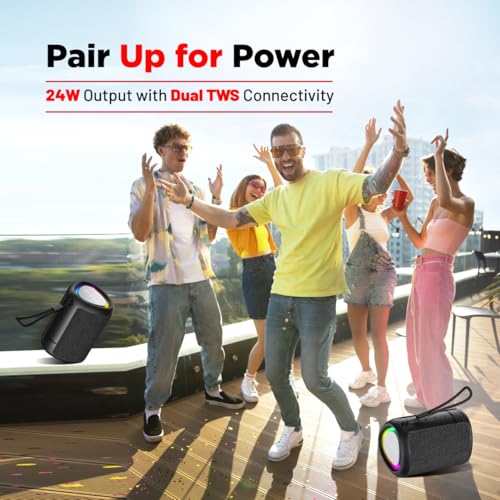 Image of pTron Fusion Mount V2 Mini Bluetooth Speaker with 12W Euphonic Sound, 10 hrs Playtime, Prismatic RGB Lights, Multi-Playback Modes-BT5.1 /TF Card /Aux-in Port, Type-C Charging & TWS Feature (Silk Black)