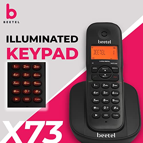 Image of Beetel X73N Cordless 2.4Ghz Cordless Landline Phone with Caller ID Display, 2-Way Speaker Phone with Volume Controls, Auto Answer, Alarm Function, Stylish Design (Black)(X73N)
