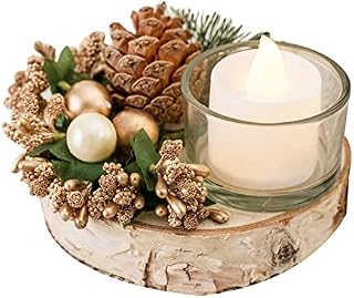 Christmas Candle Holder,Christmas Table Centrepiece,Christmas Room Decorations,Christmas Votive Candle Holder,Christmas Pine Cone Candlestick Ornament,Gift for Advent and Christmas Party