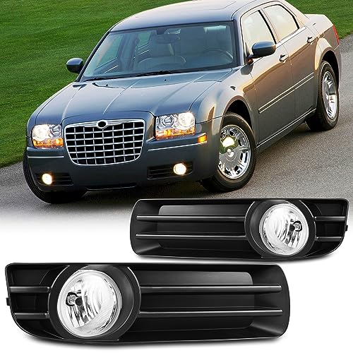 AUTOFREE Driving Fog Lights Compatible with Chrysler 300 2005-2010 with H10 12V42W Bulbs Fog Lamps Assembly Replacement Included Wiring Kits & Switch- 1 Pair (Clear Lens)