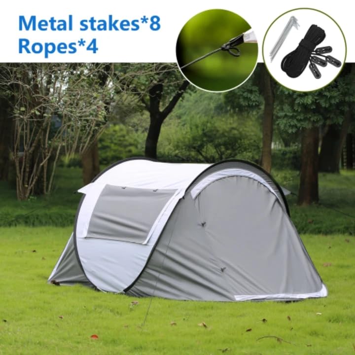 Carpa de camping pop up para 2 personas, blanca y gris miniatura 5