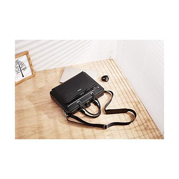 BOSTANTEN Women Genuine Leather Briefcase Tote Business Vintage Handbag 15.6" Laptop Shoulder Bags Black - Image 7