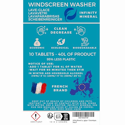 Infinity Mineral Scheibenreiniger 40 L Konzentrat in Tabletten – entspricht 40 Liter Produkt – alle Jahreszeiten – Scheibenwischwasser - Autowäsche – Umweltfreundlich – Sparsam